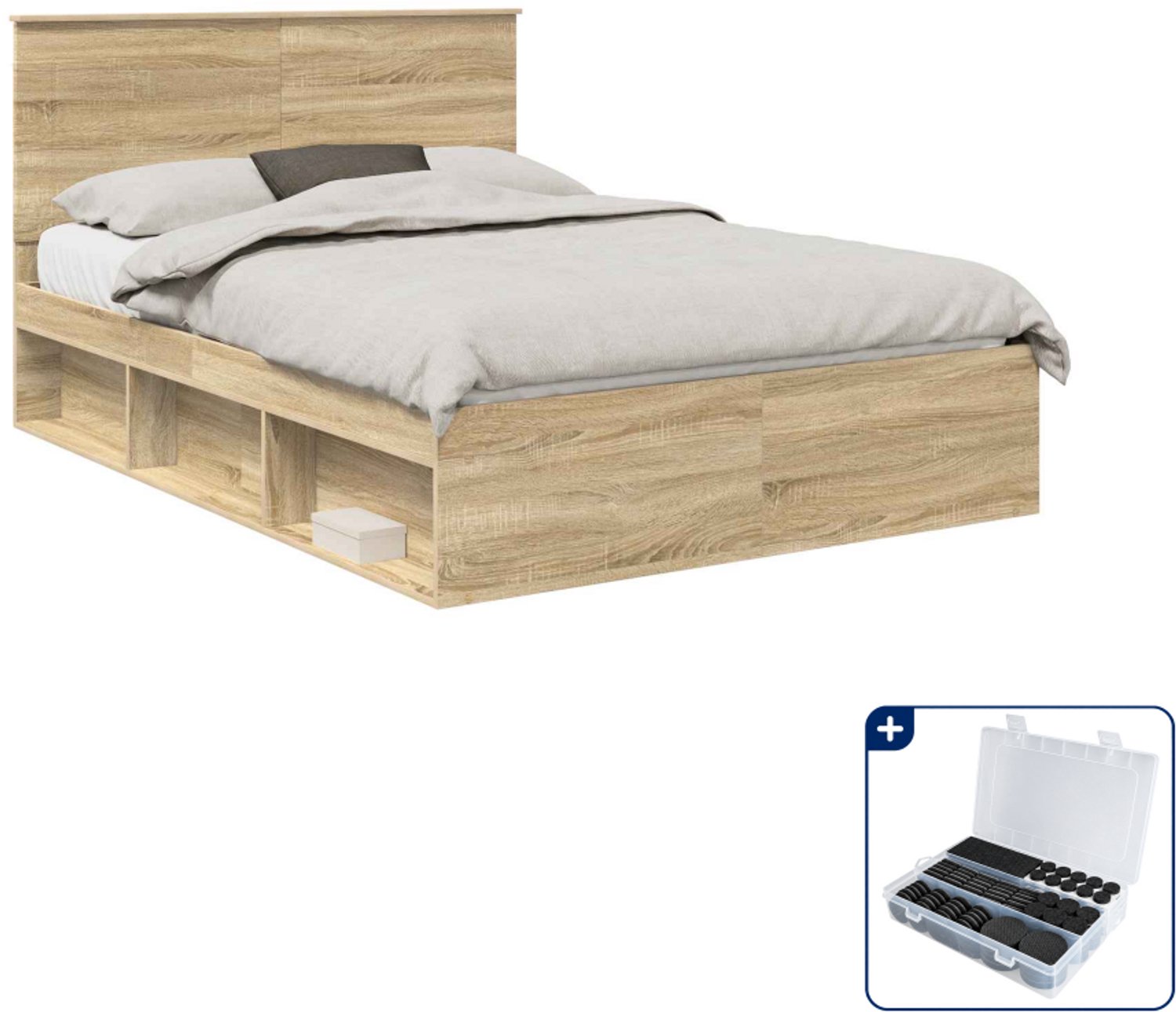 vidaXL bedframe Small double - 140 x 200 cm - Sonoma - Inclusief antikrasvilt 177-delig Grijs