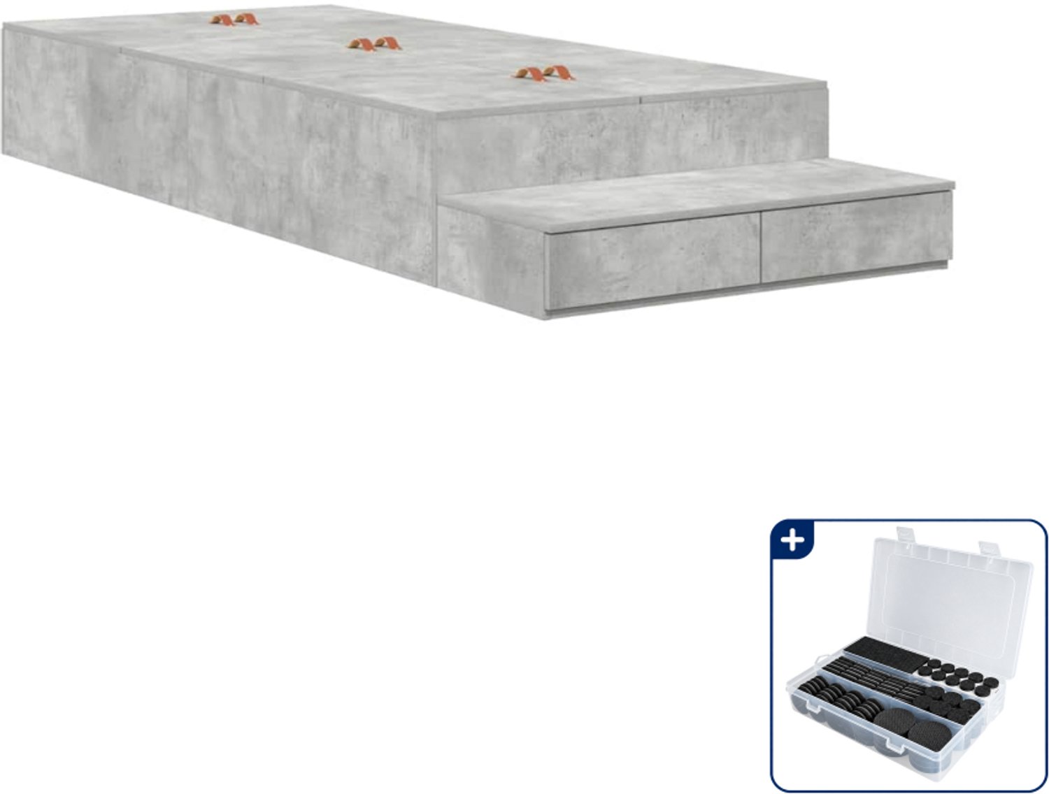 vidaXL opbergbedframe - 90 x 190 cm - bewerkt hout - beton grijs - Inclusief antikrasvilt 177-delig