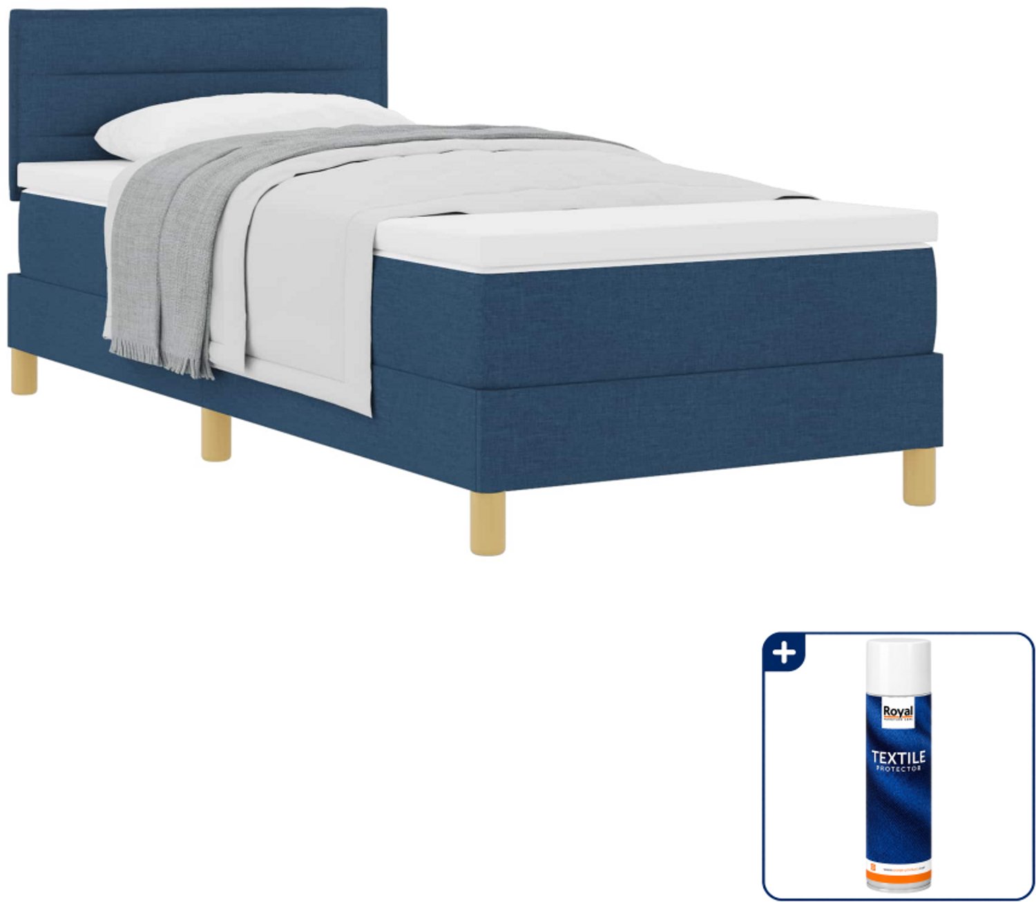 vidaXL boxspringbed - 90 x 200 cm - blauw - Inclusief textielbeschermer 500 ml