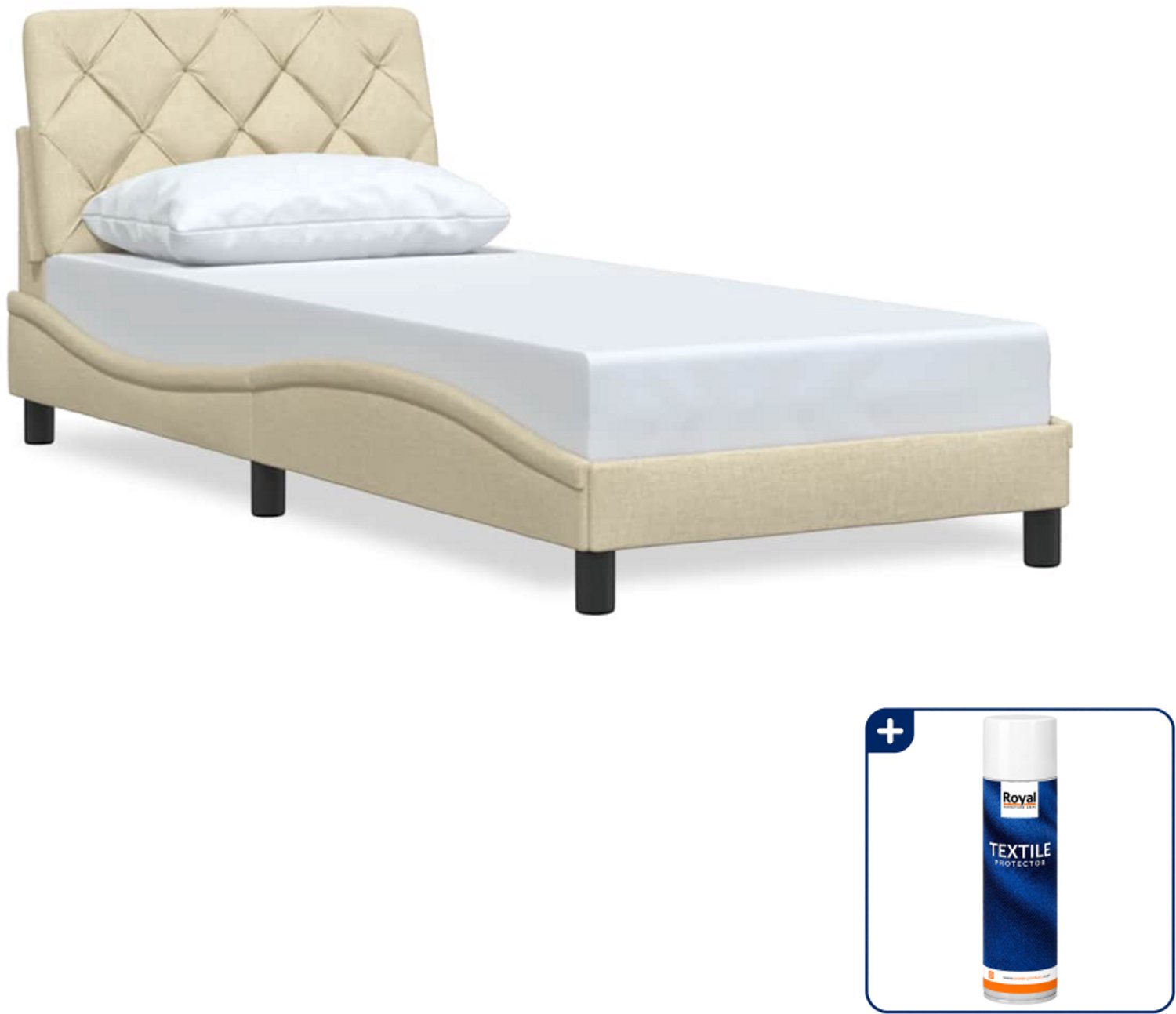 vidaXL Bedframe - 90 x 190 cm - stof - crèmekleurig - Inclusief textielbeschermer 500 ml Grijs