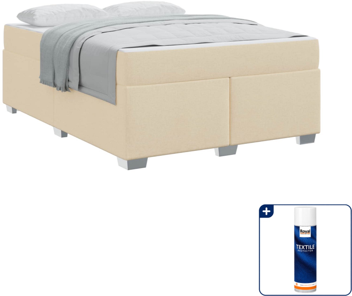 vidaXL bed met matras - Small double - 140 x 200 cm - crème - Inclusief textielbeschermer 500 ml Bruin