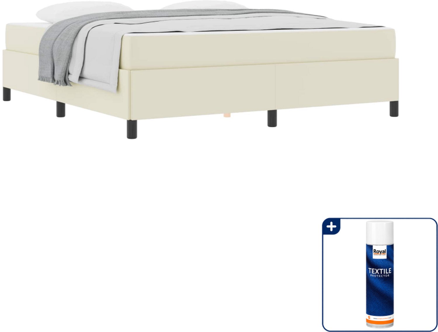vidaXL Kingsize bedframe met matras 180 x 200 cm - stof - crème - Inclusief textielbeschermer 500 ml Bruin