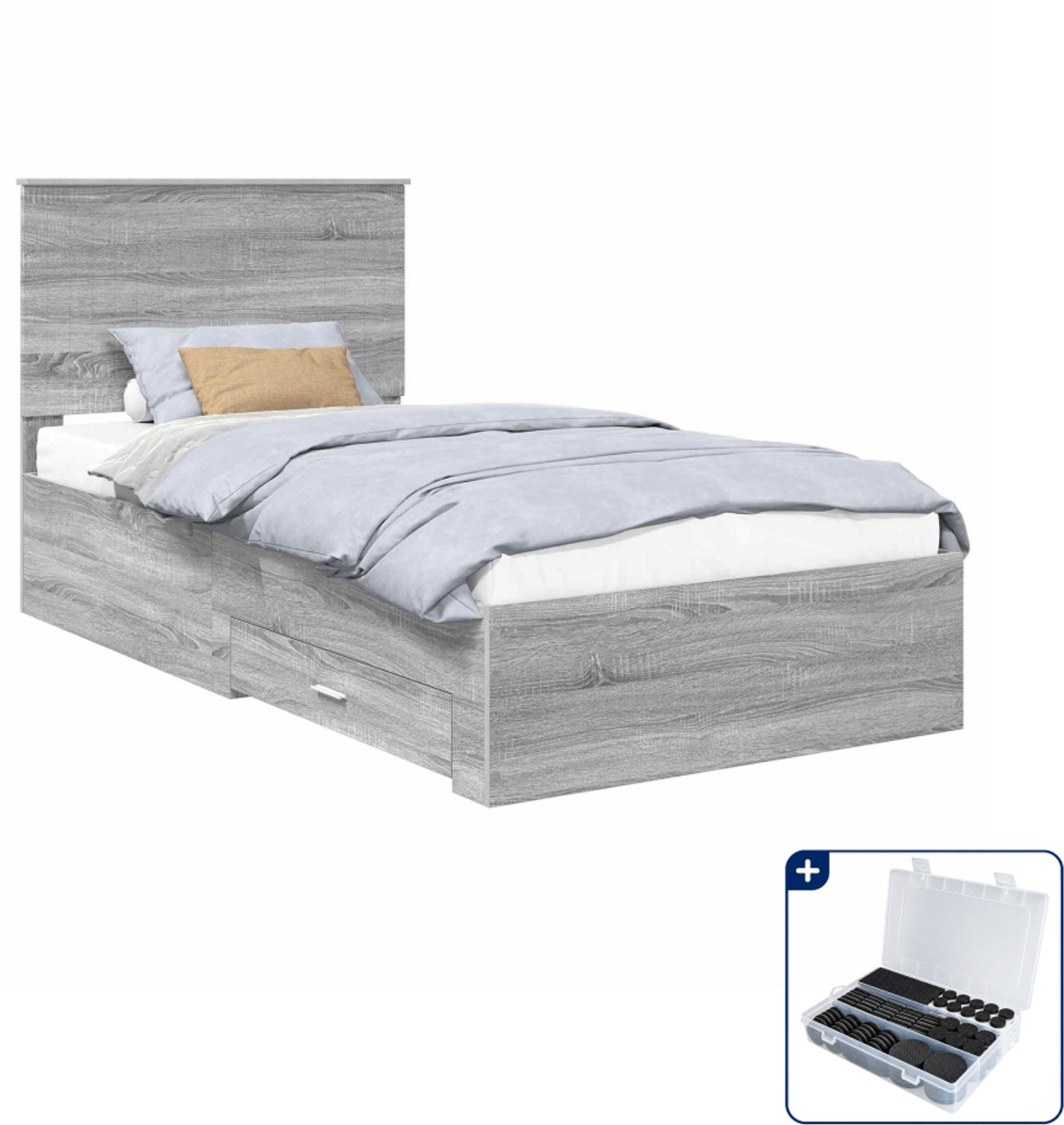 vidaXL bedframe met lade - 100 x 200 cm - bewerkt hout - grijs sonoma - Inclusief antikrasvilt 177-delig
