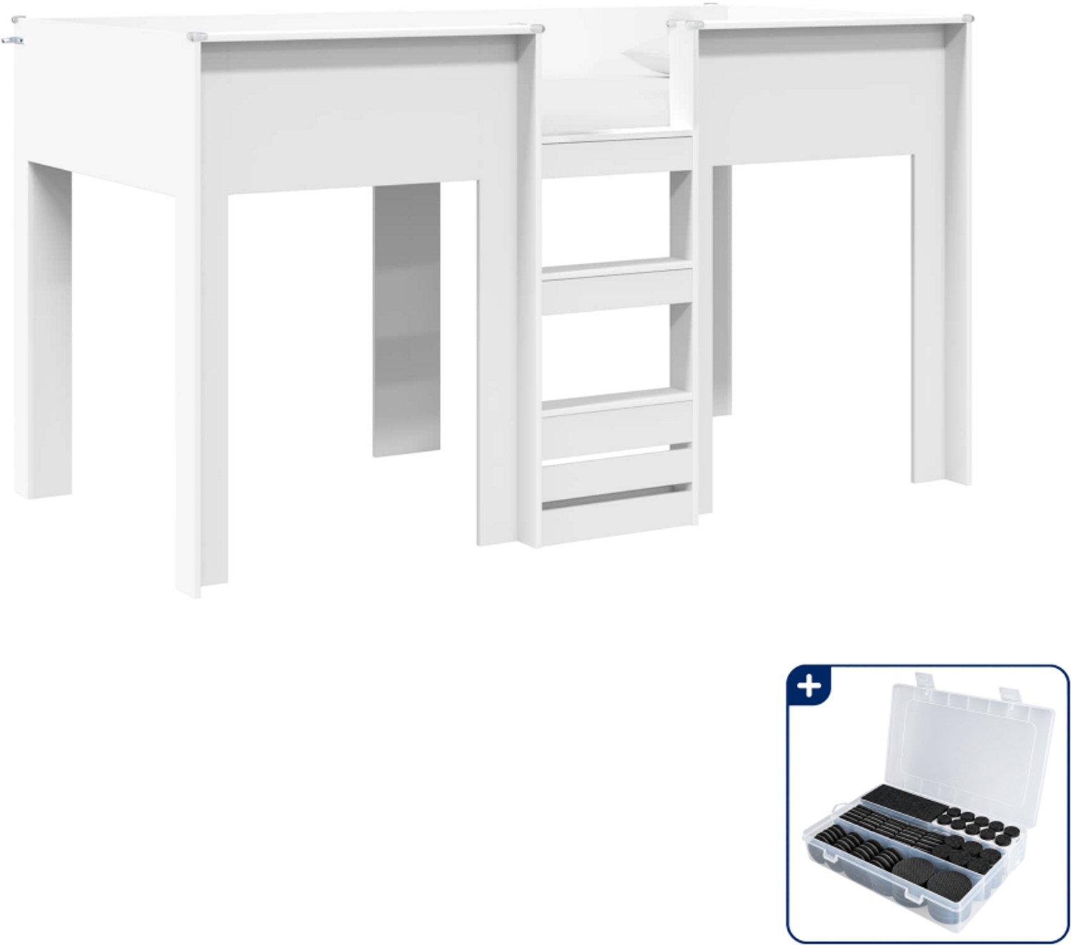 vidaXL stapelbed - 100 x 190 cm - bewerkt hout - wit - Inclusief antikrasvilt 177-delig