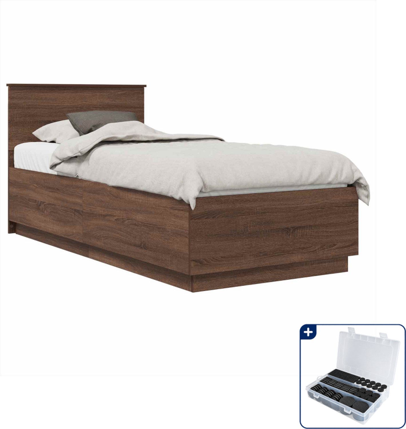 vidaXL bedframe - 70 x 190 cm - bewerkt hout - bruin eiken - Inclusief antikrasvilt 177-delig