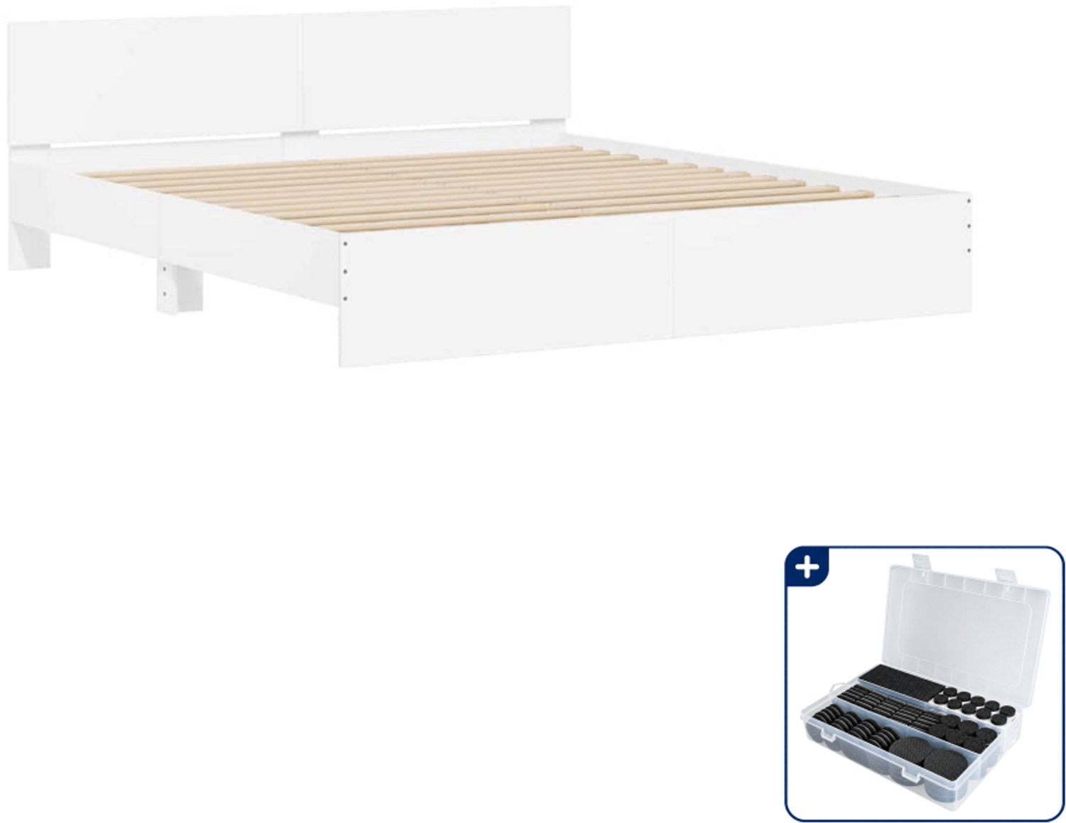 vidaXL bedframe - 193 x 203 cm - bewerkt hout - wit - Inclusief antikrasvilt 177-delig