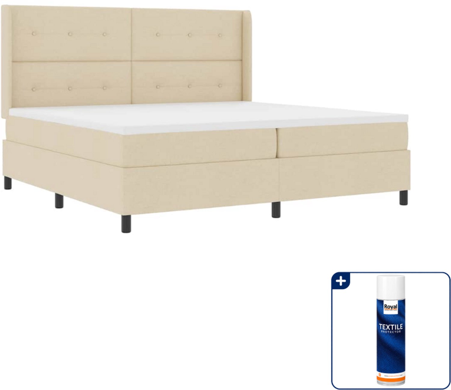 vidaXL led boxspring - 200 x 200 cm - crème - Inclusief textielbeschermer 500 ml