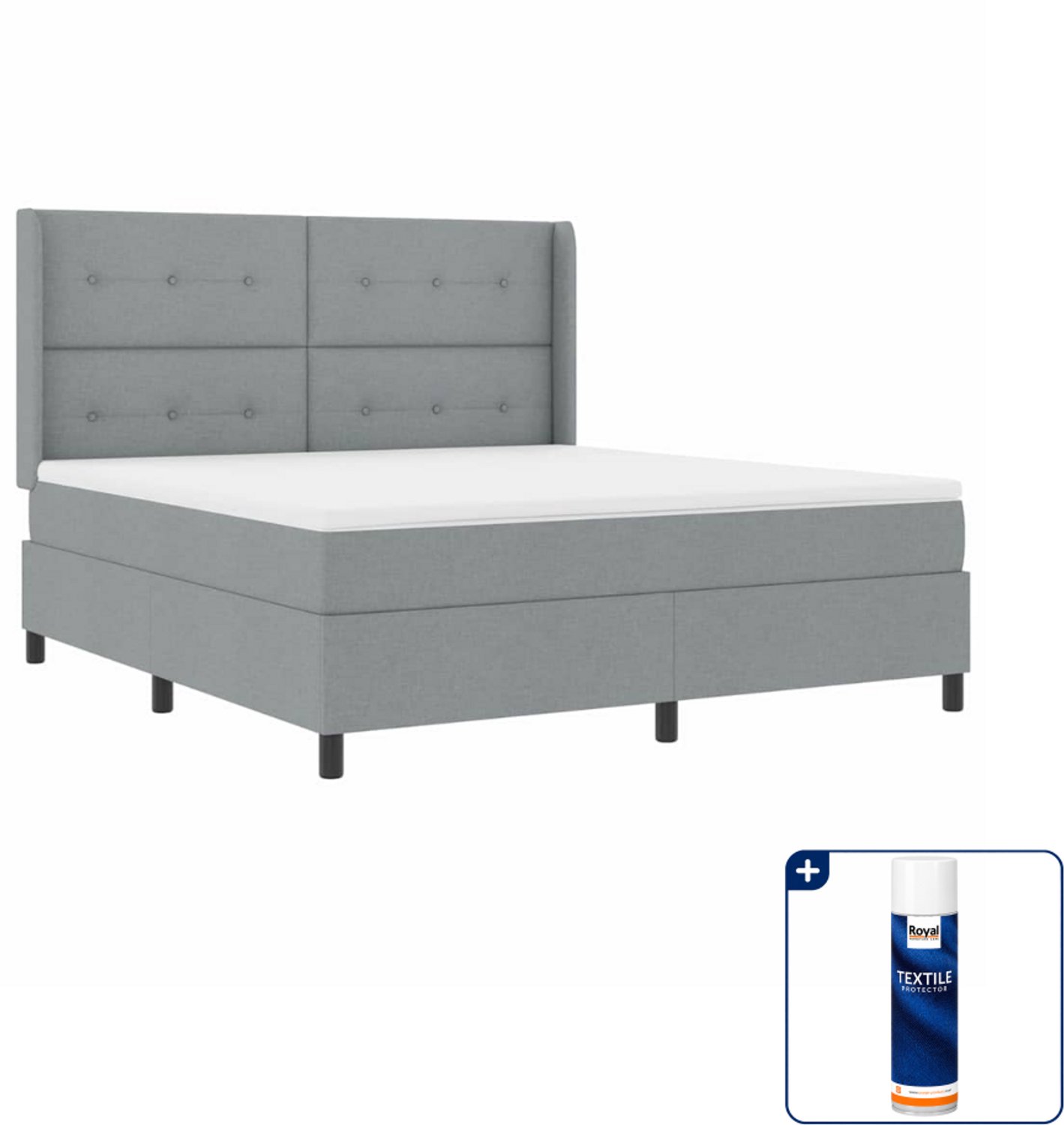 vidaXL Kingsize boxspring - 180 x 200 cm - lichtgrijs - Inclusief textielbeschermer 500 ml