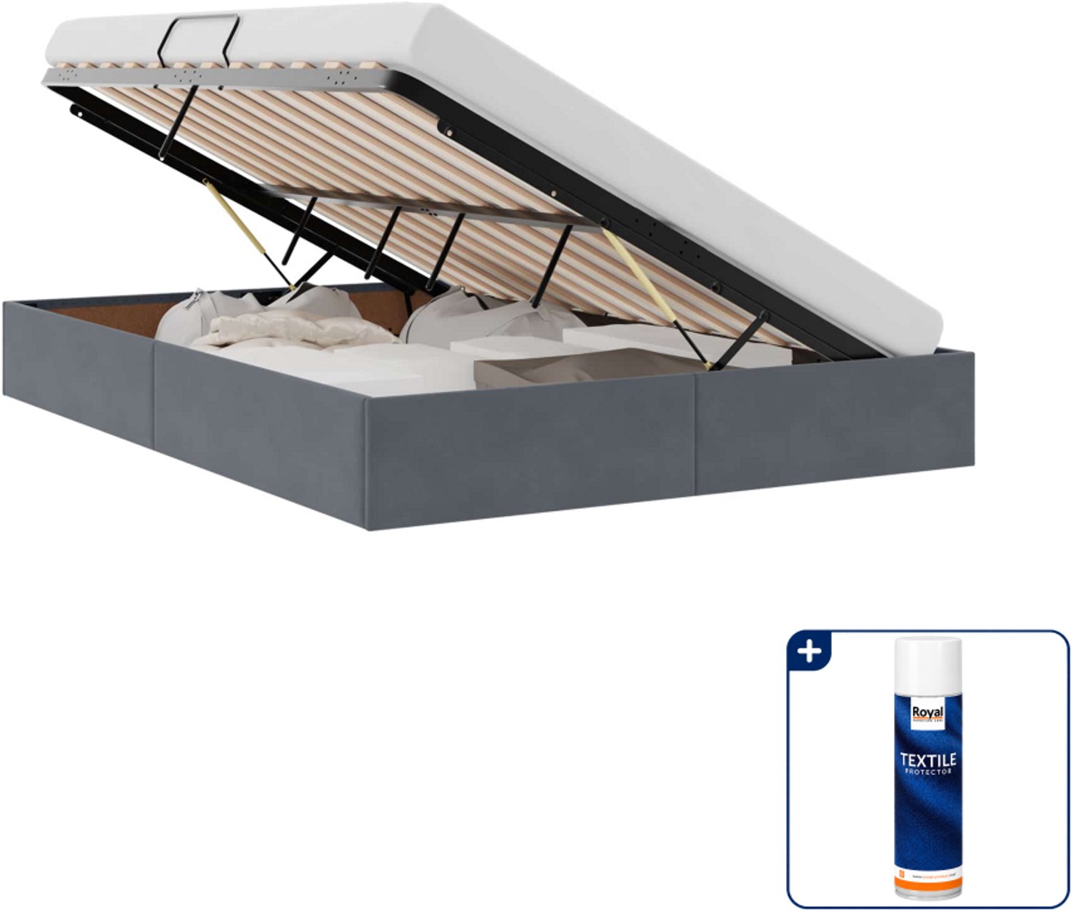 vidaXL opbergbed - 135 x 190 cm - fluweel - donkergrijs - Inclusief textielbeschermer 500 ml Bruin