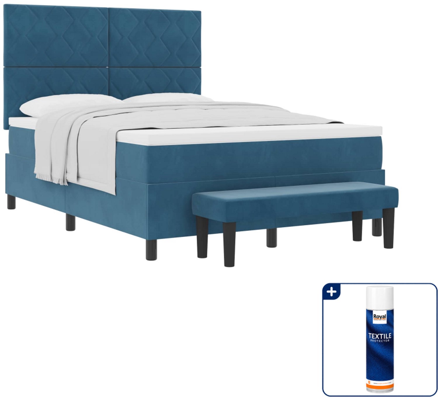 vidaXL boxspring - Small double - 140 x 200 cm - donkerblauw - Inclusief textielbeschermer 500 ml