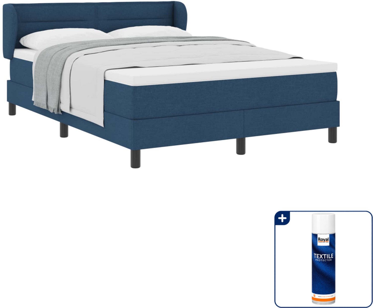 vidaXL Queensize boxspringbed 160 x 200 cm - blauw - Inclusief textielbeschermer 500 ml
