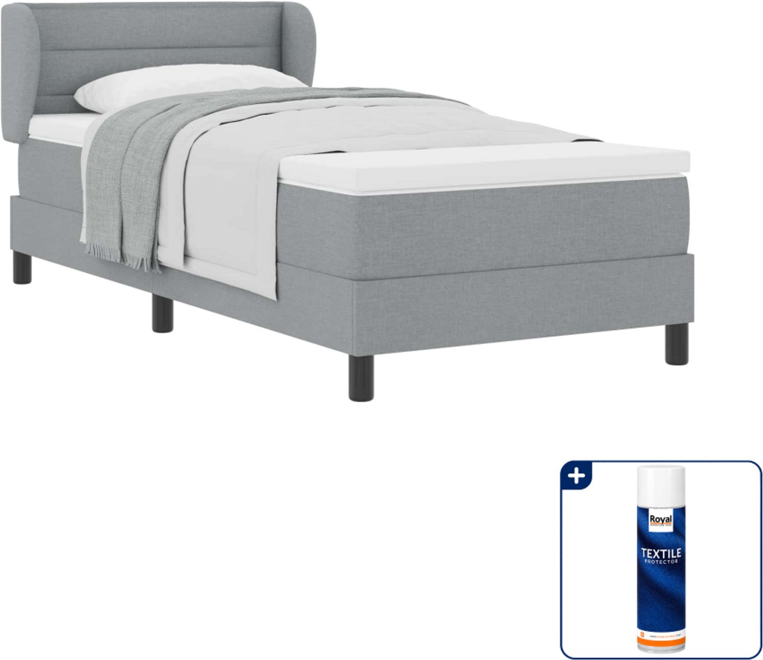 vidaXL boxspringbed met matras - 100 x 200 cm - stof - lichtgrijs - Inclusief textielbeschermer 500 ml