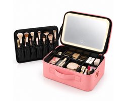 Duradis - Beautycase met LED make-up spiegel - Make-up koffer - Met touch lichtbediening - 7 vakken - Roze