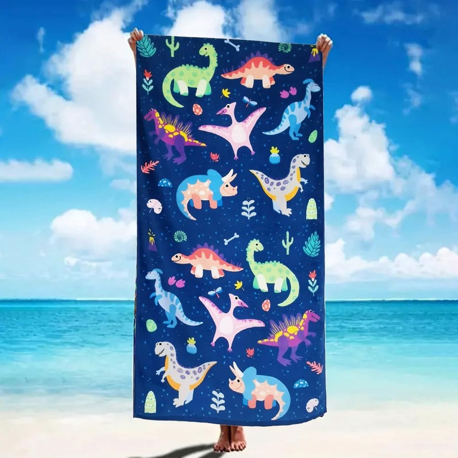 DASIAUTOEM Badhanddoek, dinosaurus badhanddoek kinderen, strandhanddoek 70 x 140 cm zachte absorberende handdoek voor meisjes jongens kinderen cadeau