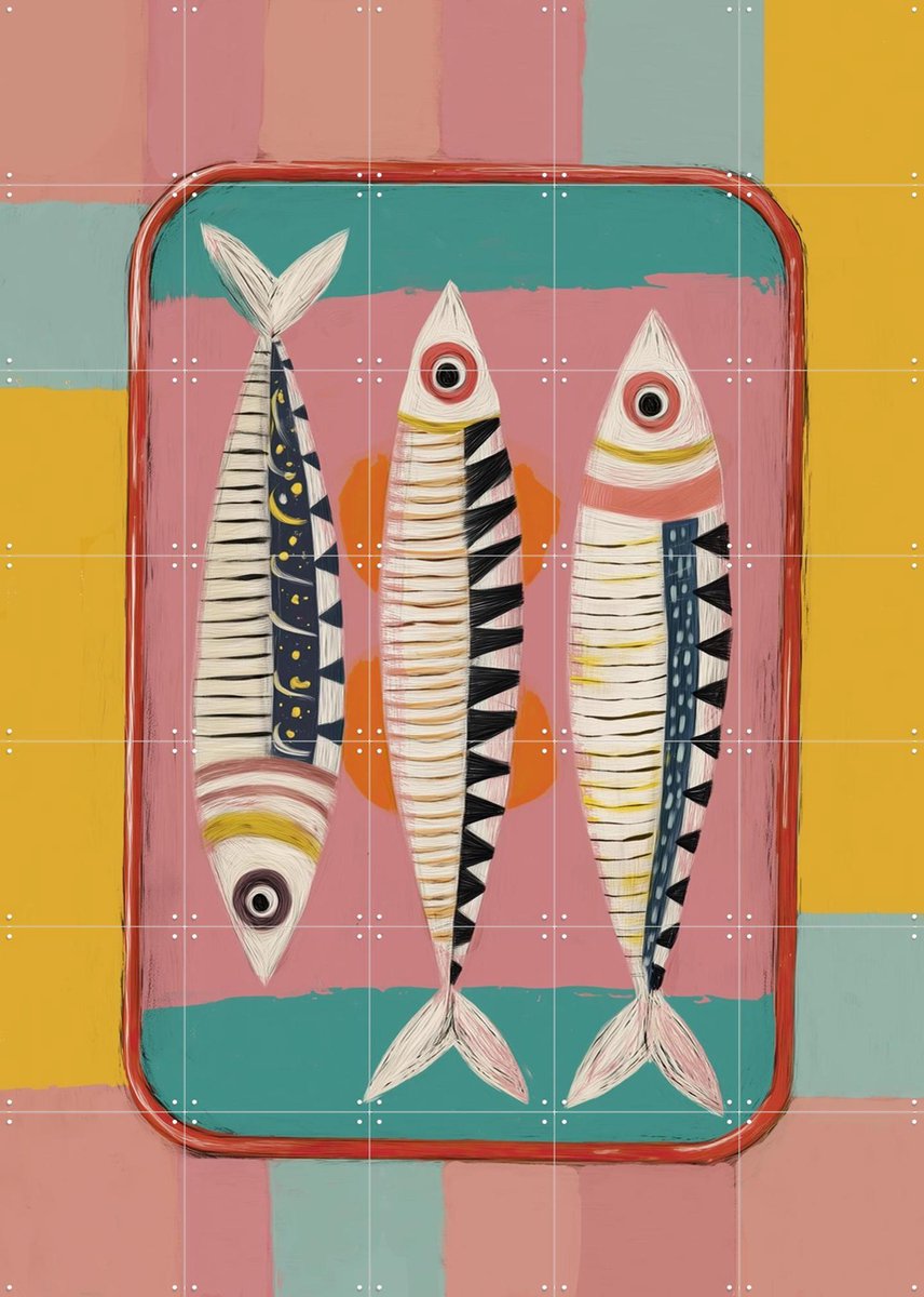 IXXI Sardines In Sunlight, Branka Kodžoman - 100 x 140 cm - Gratis ophangtool - Grote wanddecoratie en posters - Speels, Kleurrijk, Illustraties