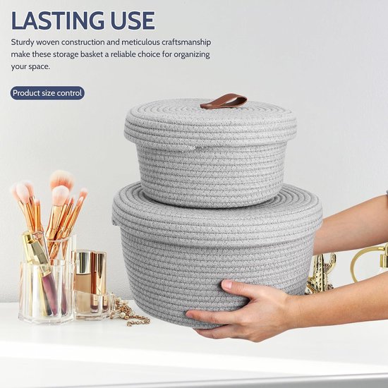 2 Stuks Katoenen Touwmanden met Stevige Geweven Opbergmanden in Neutrale Kleur Modern Design voor Organiseren van Diverse Spullen in Huis Kantoor Kinderkamer — afbeelding 2