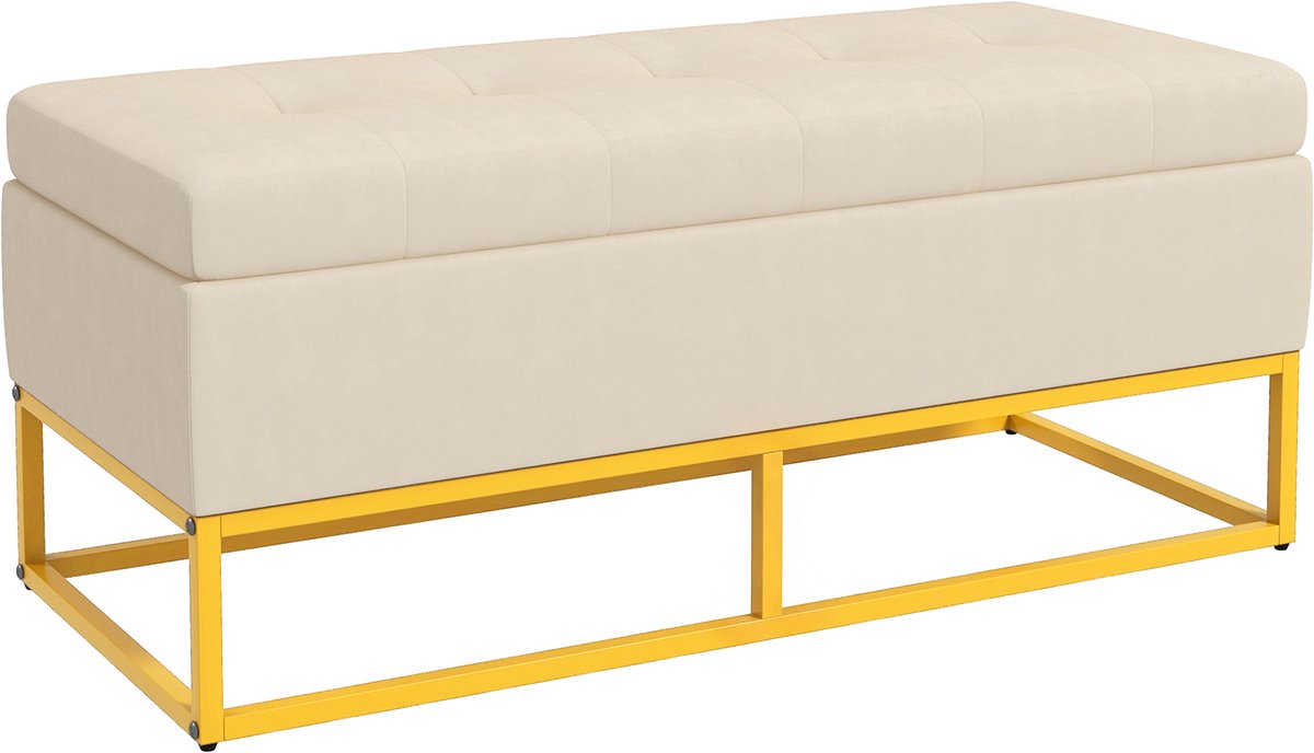 Homona Zitbank met opbergruimte - Met knoopdetails en stoffen bekleding - 110 x 44 x 49 cm - Beige
