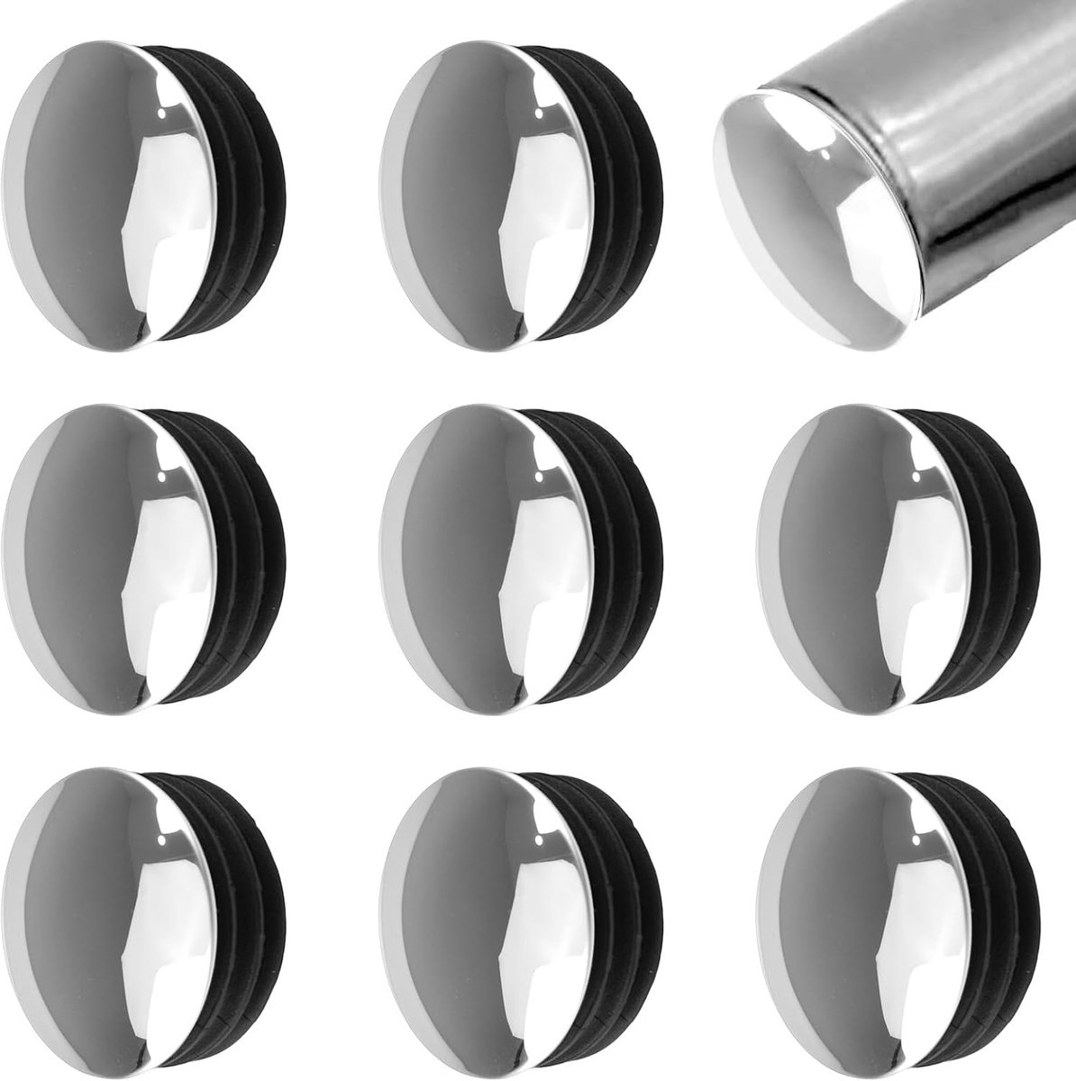 8 stuks roestvrijstalen kop leuning eindkappen 50 mm ronde trap stappen handrail einddeksel kunststof leuning fittingen beschermers (zilver/zwart)
