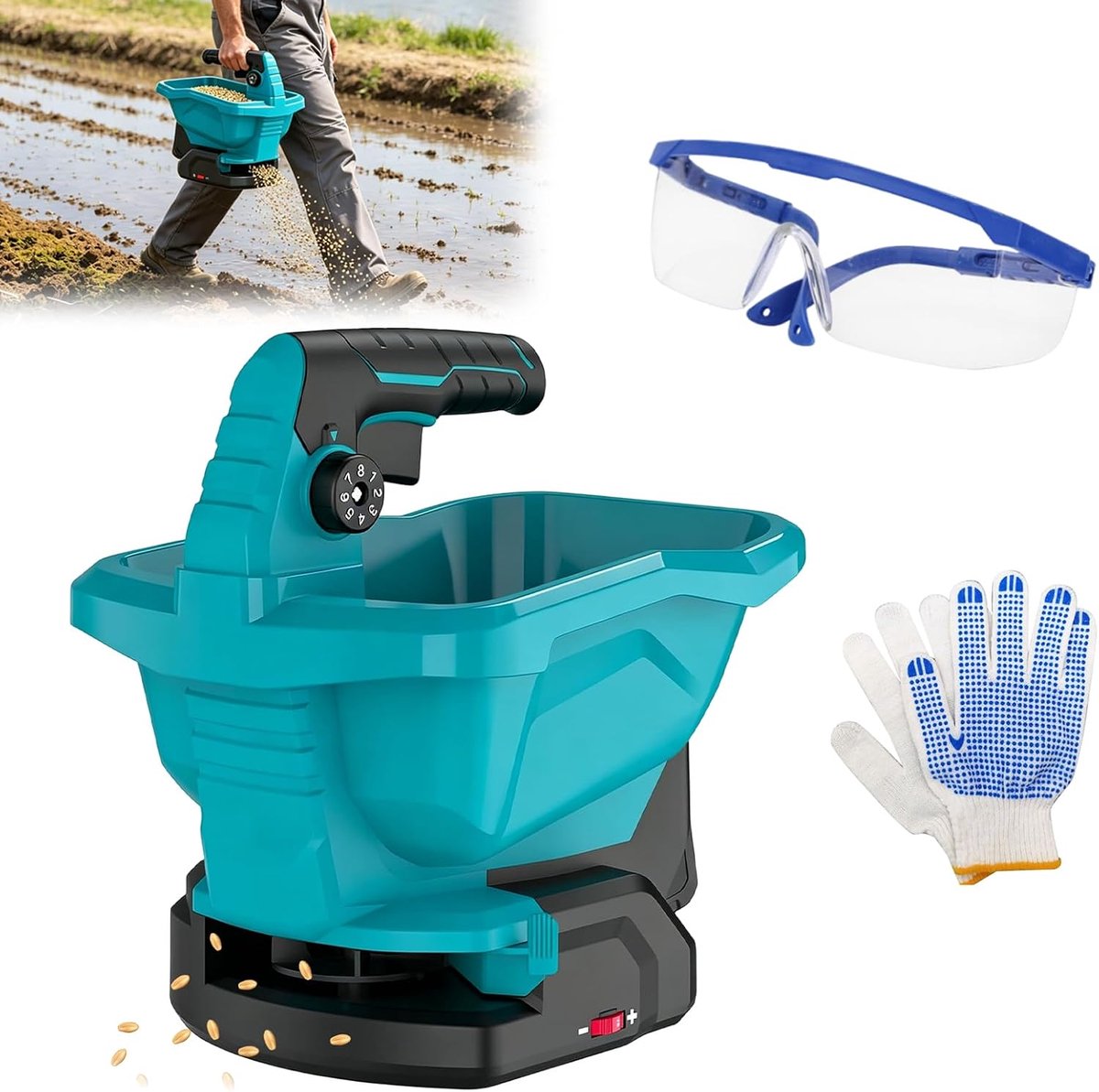 Accumeststrooier voor Makita accu, 18 V accu, draagbare handstrooier, gazonmest met 8 strooiniveaus, 6 snelheden, 3,3 l, universele strooier voor gazonzaad, meststof, voedervoer, strooizout (zonder