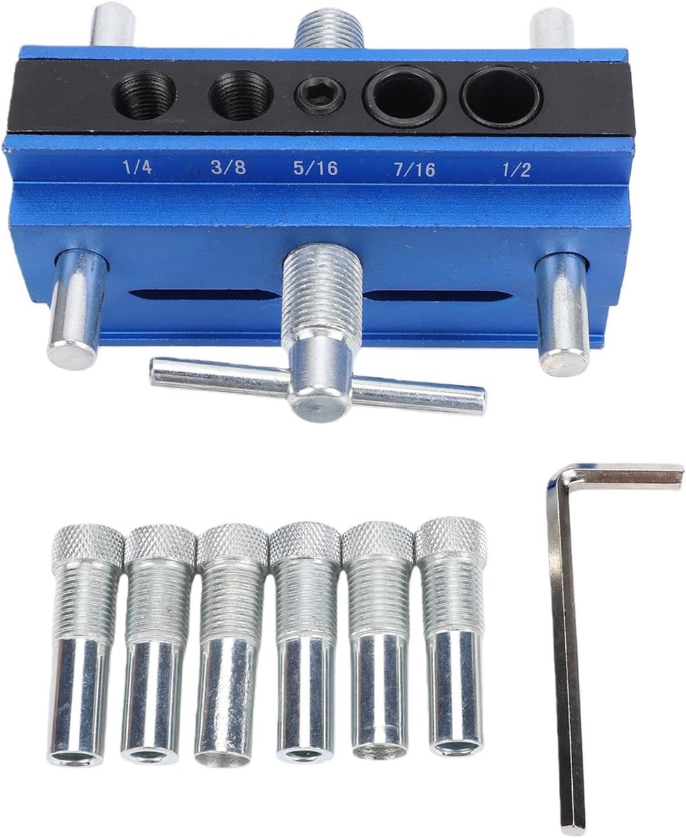 Deuvelmal met 6 bussen Verstelbare breedte Houten deuvelboorgeleidingsblok voor houtbewerking Biscuit Joiner Imperial Blue