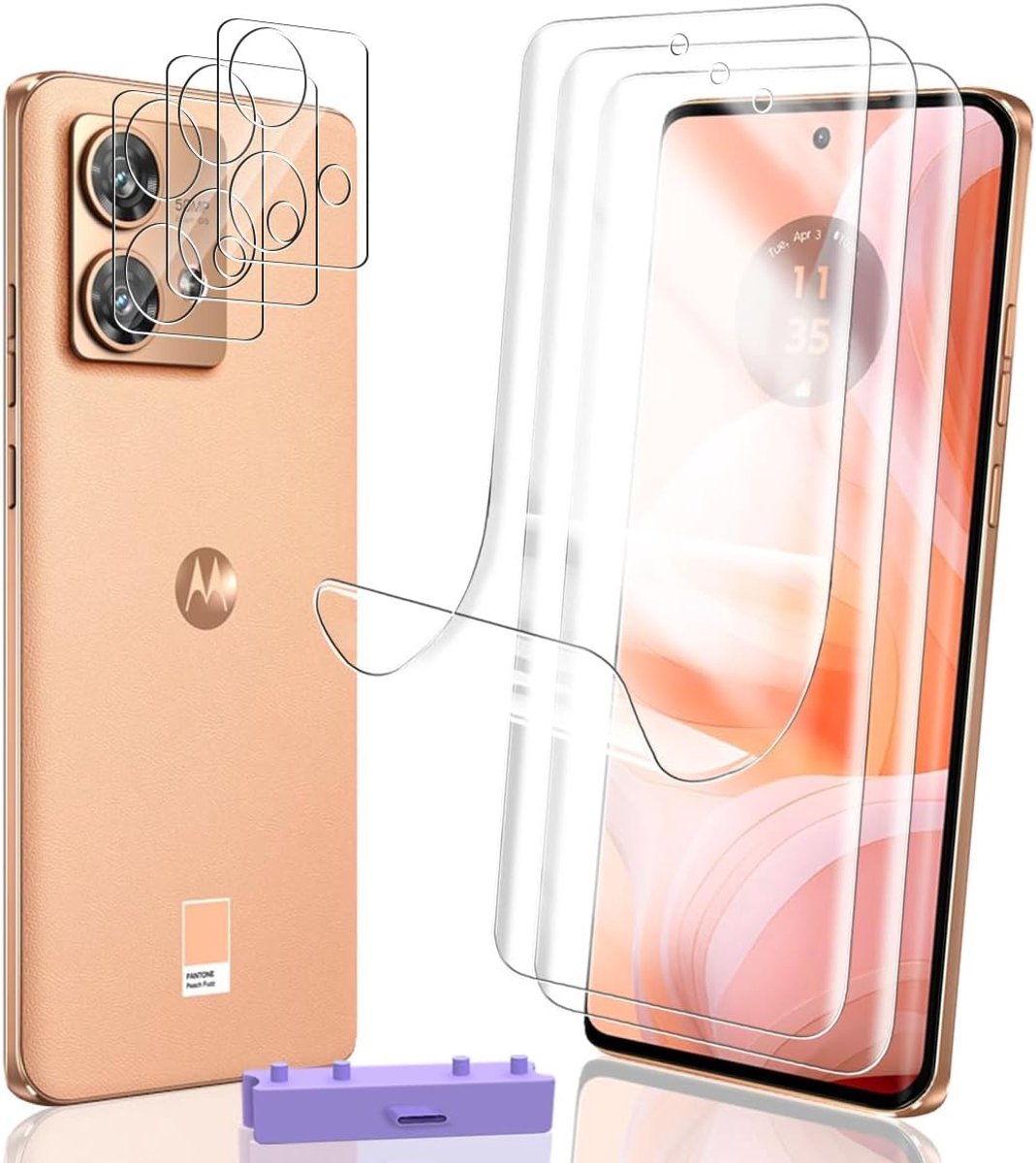 3 + 3 stuks beschermfolie voor Motorola Edge 40 Neo met camerabescherming voor pantserglas, zelfherstellende zachte TPU-displaybescherming, krasbestendig, eenvoudige installatie