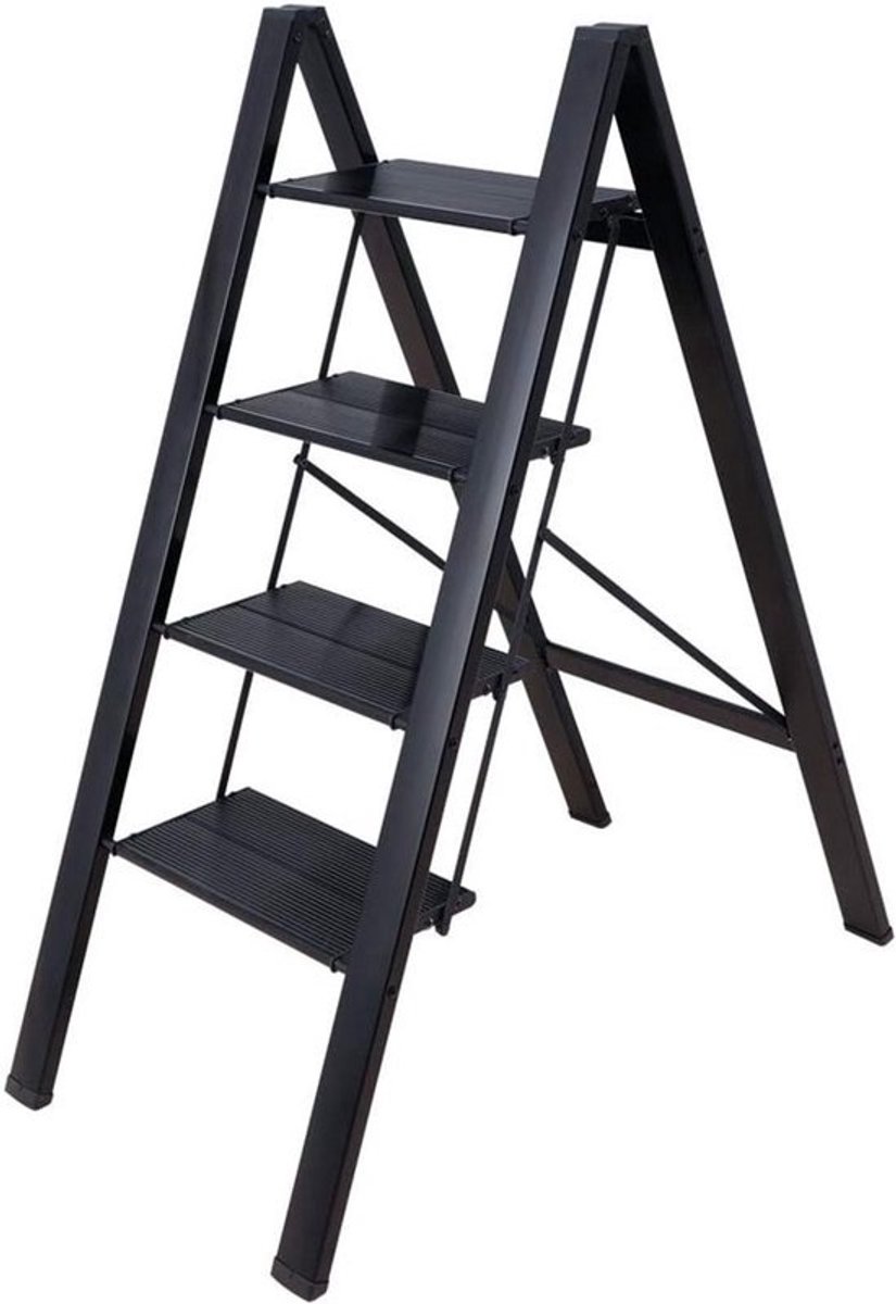 Trapladder - 4 treden - Klapbare ladder - Voor huishoudelijke klussen - Lichtgewicht aluminium - 101 cm hoog - Zwart