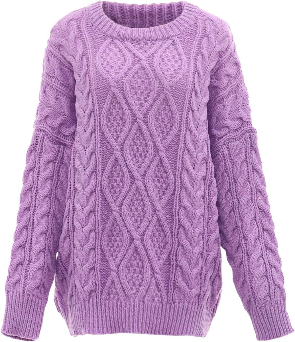 Sookie Damestrui met ronde hals en vlechtpatroon, polyester, lavendel, maat XL/XXL, lavendel, XL