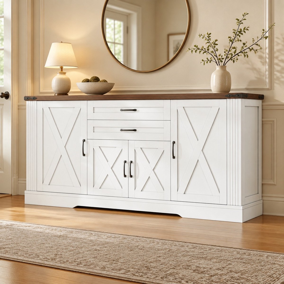 HAUSS SPOLE Buffetkast - 4 Deuren En 2 Lades Met Verstelbare Planken - Voor Keuken Woonkamer En Eetkamer - MDF En Spaanplaat - 160x39x81,5 Cm - Wit