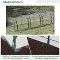Stabiele kas met groen stalen frame en transparante kunststof hoes, 10cm verlengde randen om in de grond te graven.
