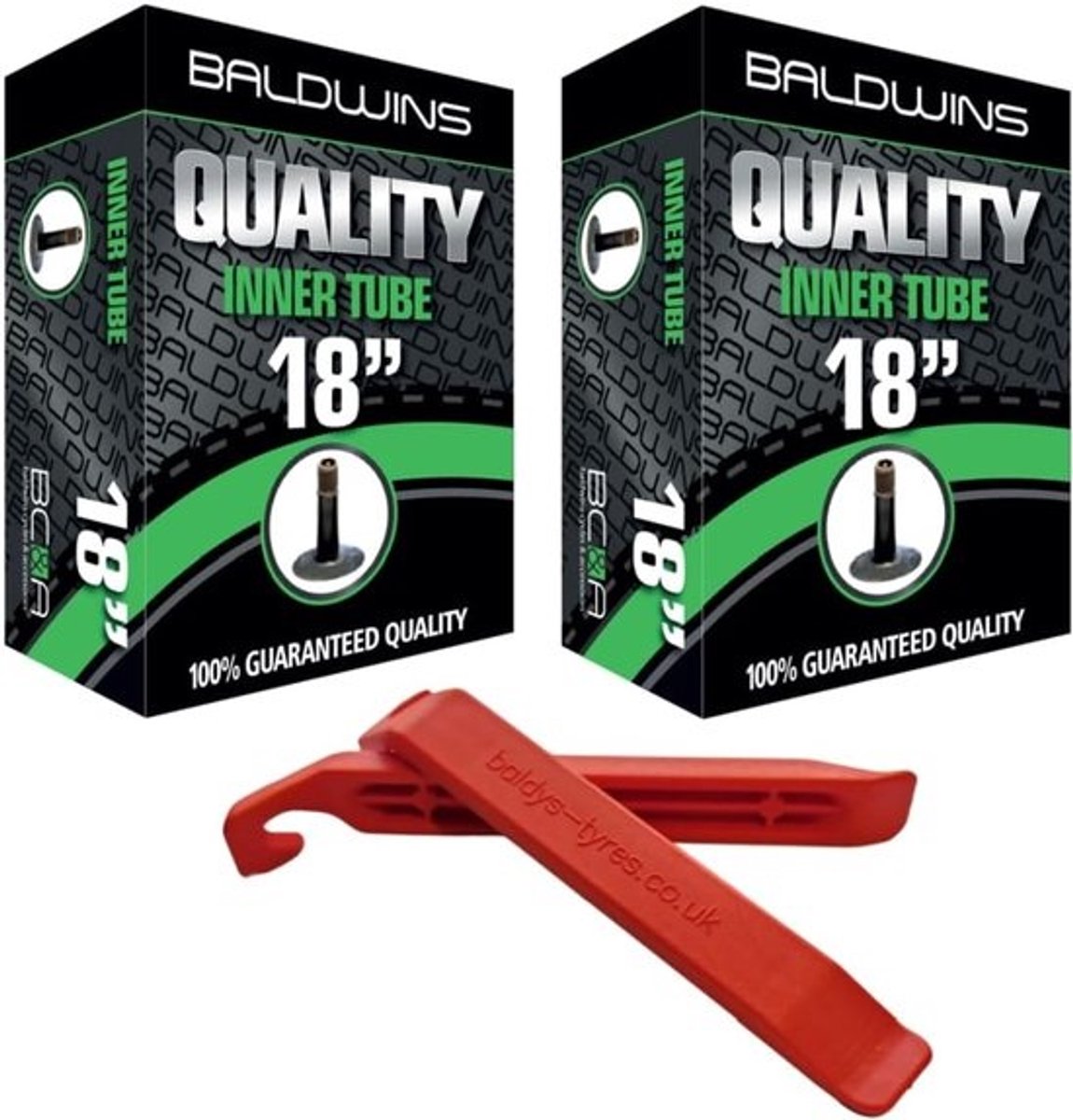 2x binnenbanden 18 inch met Schrader-ventiel en bandenlichters - geschikt voor 1.75 t/m 2.125