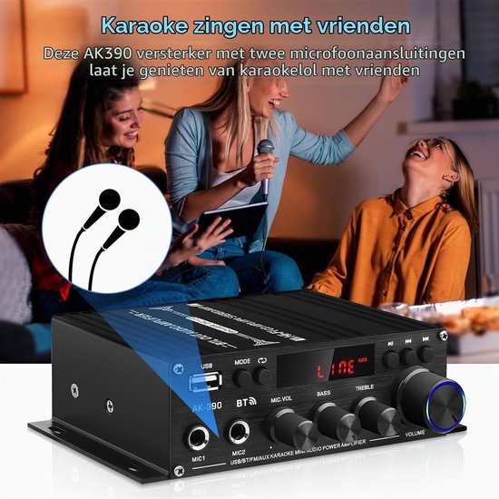 Mini Stereo Versterker 2.0 Kanaal - 80 Watt Uitgangsvermogen - Bluetooth 5.0 - Compact Formaat - Voor Home Audio En Karaoke — afbeelding 2