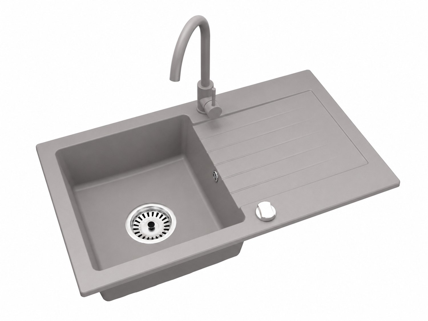 Faizee Home Alisha Granieten Spoelbak 75 × 44 cm – Kwartscomposiet – Omkeerbaar – Inclusief Genial Keukenkraan en Afvoer Grau