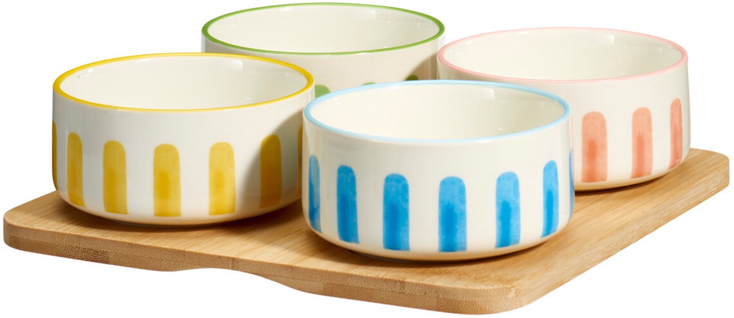 EH Excellent Houseware - Snackset FIKA, 4 x 230 ml, bamboe dienblad