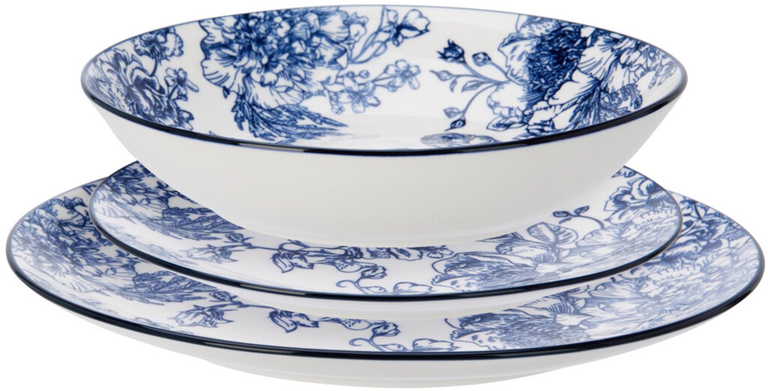 Siaki - Set van decoratieve borden met bloemenprint GLAMT, 18 stuks, van porselein