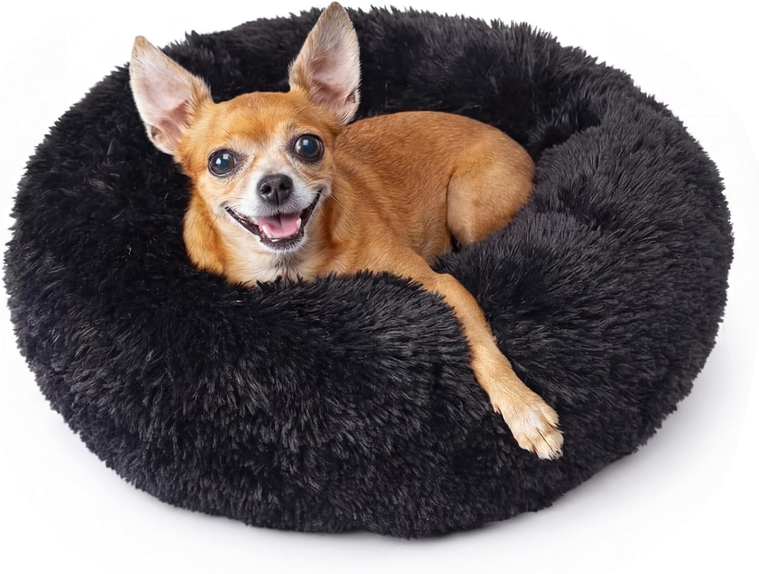 YAGXIG Huisdierbed – Pluche & knus – Geschikt voor kleine honden & katten – Warm, dik, rond, wasbaar – Zwart (50 cm) – Voor huisdieren tot 5 kg (10 lbs)
