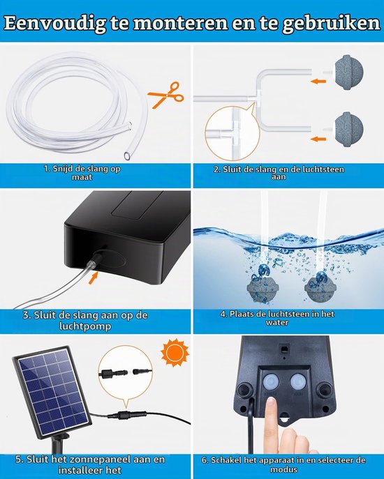 Vijverbeluchter Zonne-energie - 3,5 W Met Accu - 2200 mAh Batterij - Waterdicht IPX5 - Voor Visvijvers En Aquaria — afbeelding 5