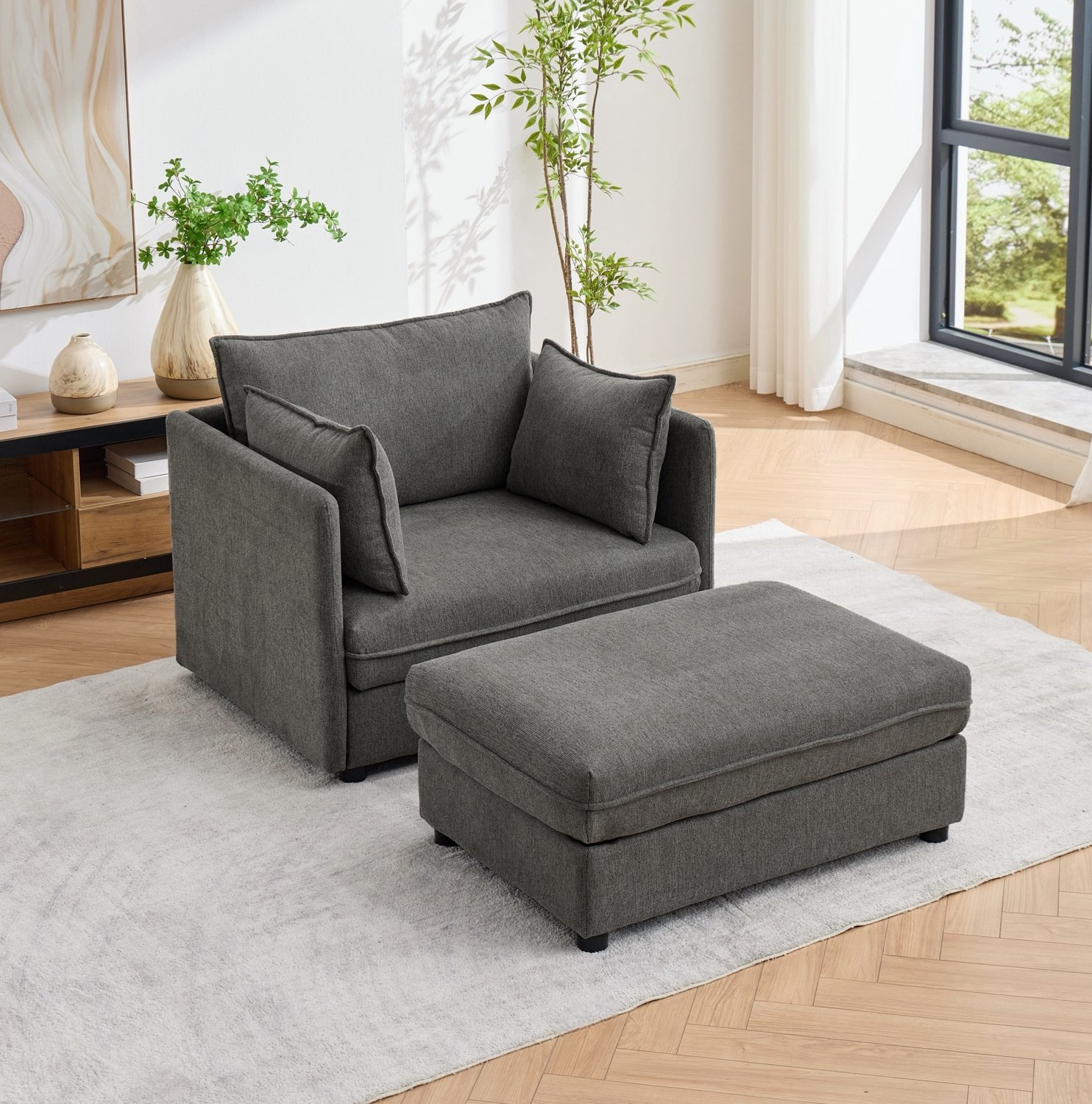 STILVORA Fauteuil 1-Zits - Met Opberghocker En Kussens - Voor Woonkamer, Balkon En Kleine Ruimtes - Velvet - Grijs