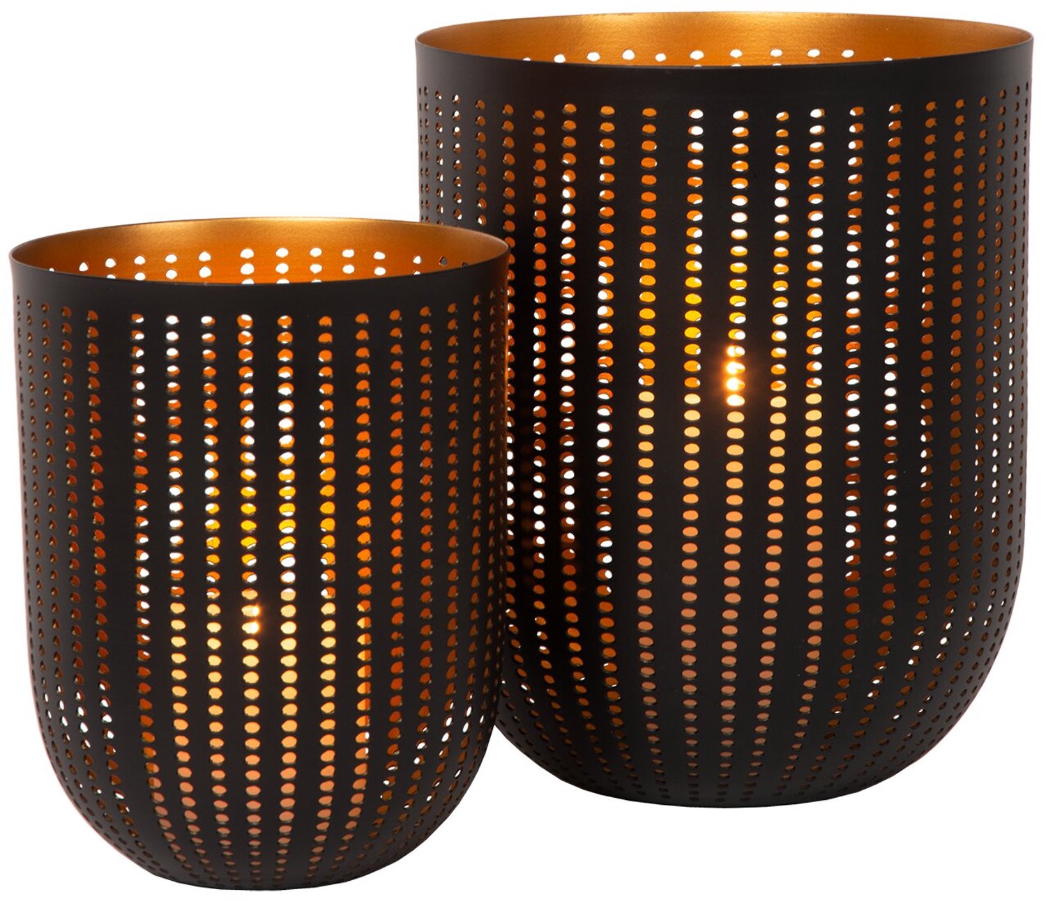 Atmooz Kaarshouder Silva - Set van 2 - Zwart met Gouden Binnenkant - Windlichten voor Stompkaarsen - Ø 16 & Ø 21,5 cm zwart - goud binnenin