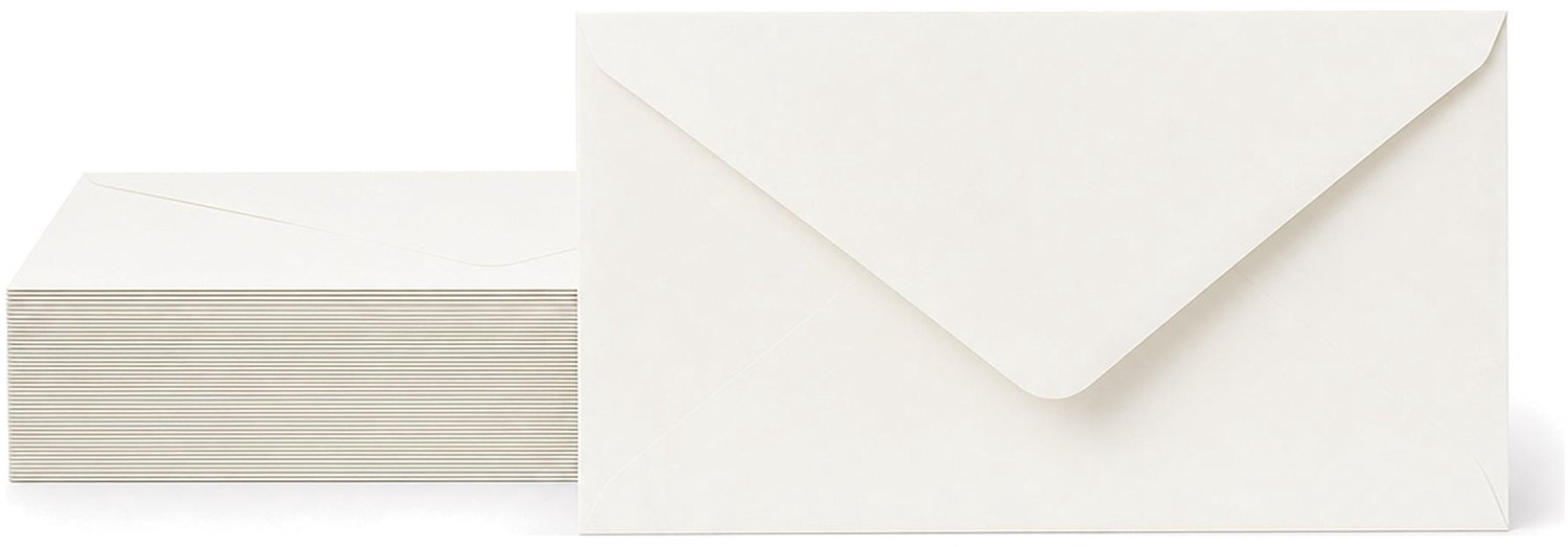 Enveloppen Gebroken Wit 14.1x25.1 cm - 50 stuks - 120 gram - Luxe Langwerpige Enveloppen - Premium Wenskaart Envelop
