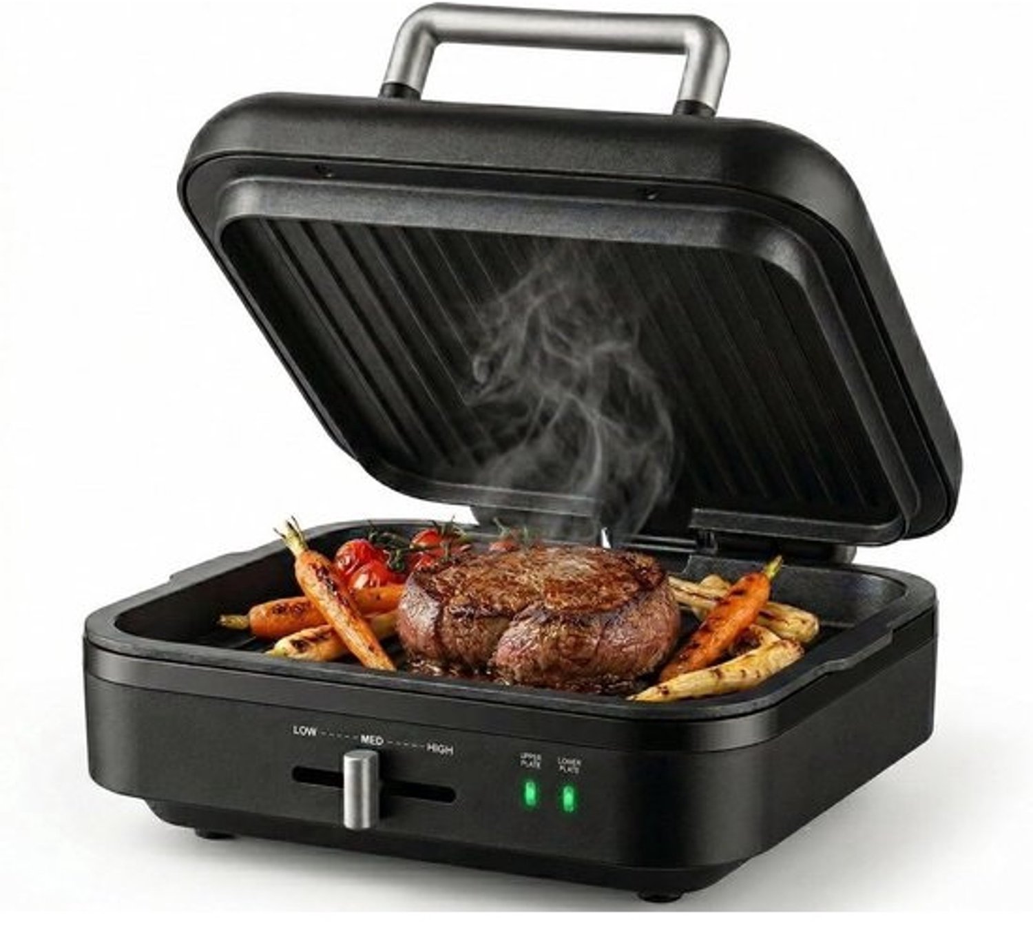 Elektrische Contactgrill - Tafelgrill Bakplaat - Grillgerechten Bereiden - Afneembare Grillbodem - 1400 Watt - Mat Zwart