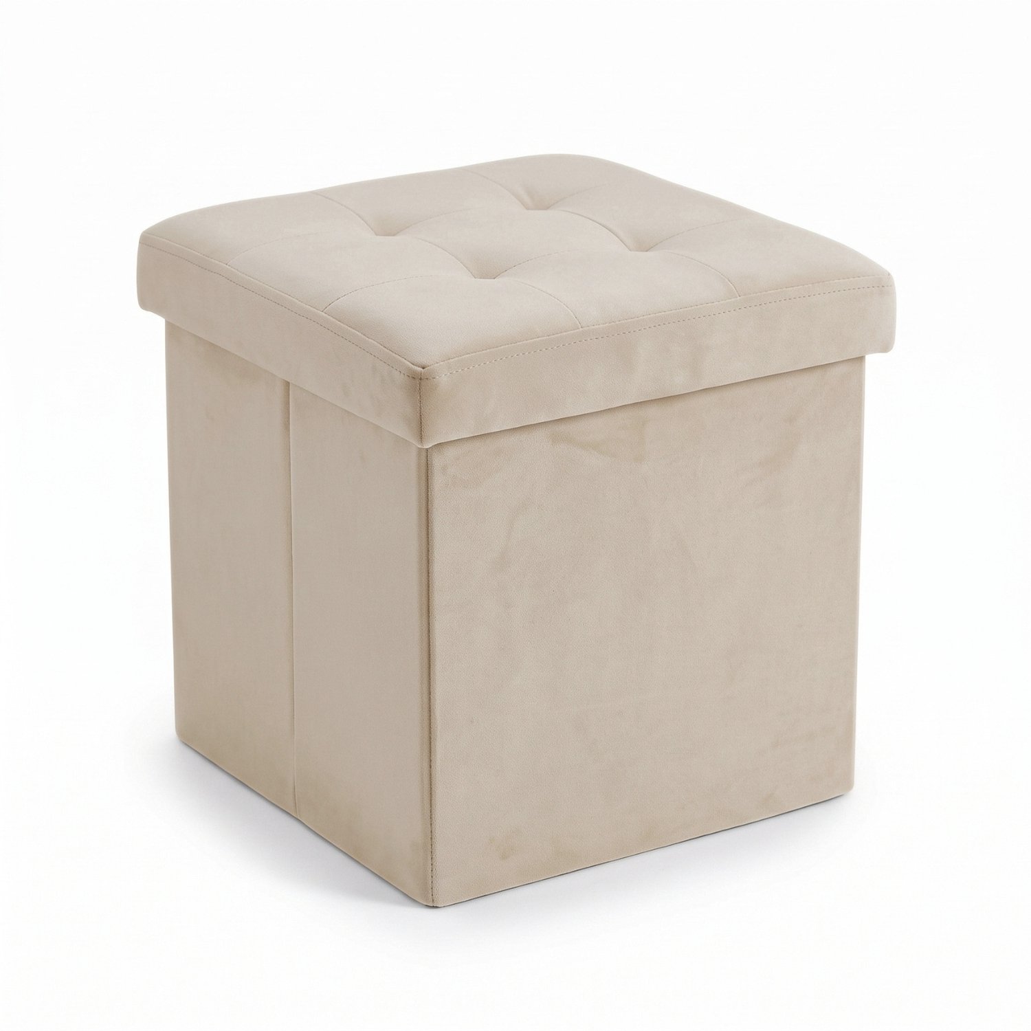 SCENA LIVING - Poef met opbergruimte, fluweel, opvouwbaar, 38 x 38 x 38 cm - beige