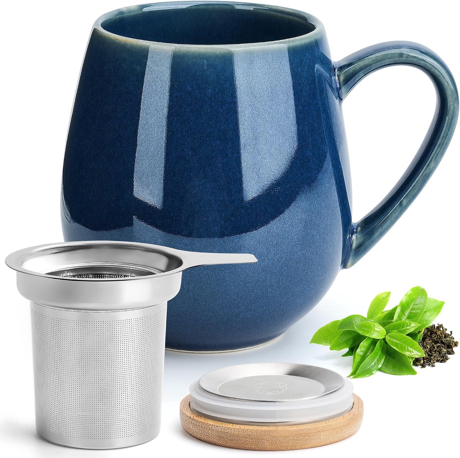 Theemok 550ml - wit-paars - met deksel en zeefje - perfect voor lange werkdagen - Vemera