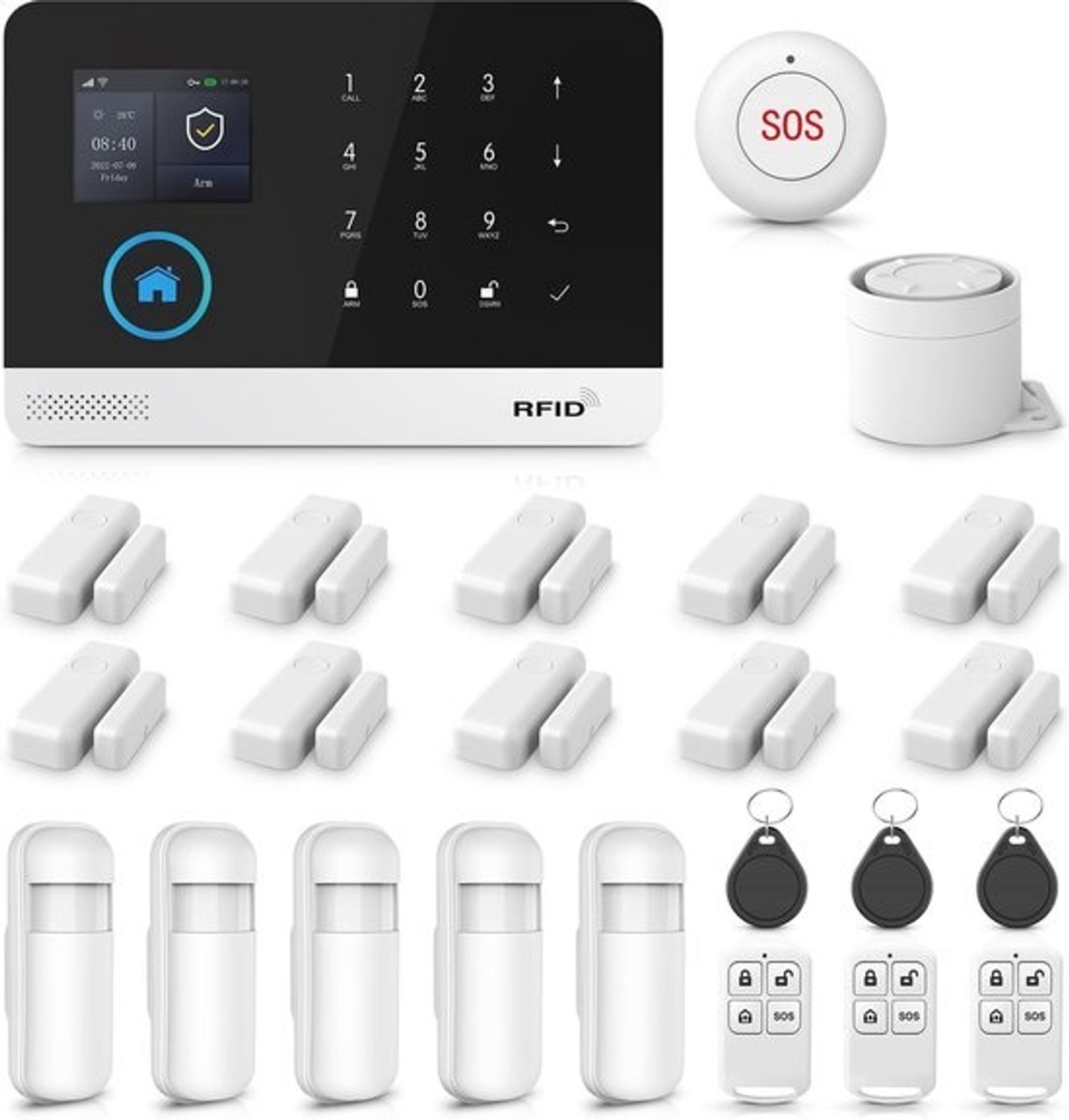 Alarmsysteem Kit - Beveiliging voor Huis - Slimme Woningbeveiliging - WIFI GSM Dual Connect - 18.5 x 12.5 cm - Wit