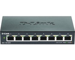 D-Link DGS-1100 Series 8-poorts Gigabit Smart Managed-switch met VLAN-ondersteuning, Layer 2-functionaliteit, QoS, 802.3az EEE en zonder ventilator