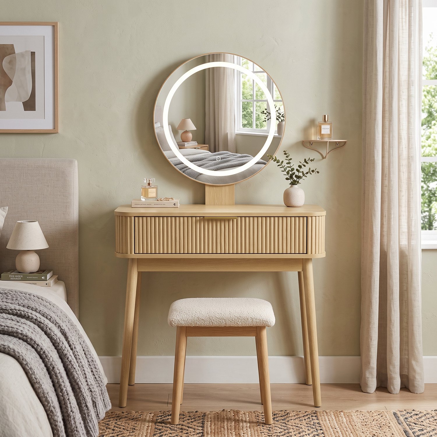 CHICFURN Kaptafel - LED-spiegel - Met lades - Vast - Eikenkleur