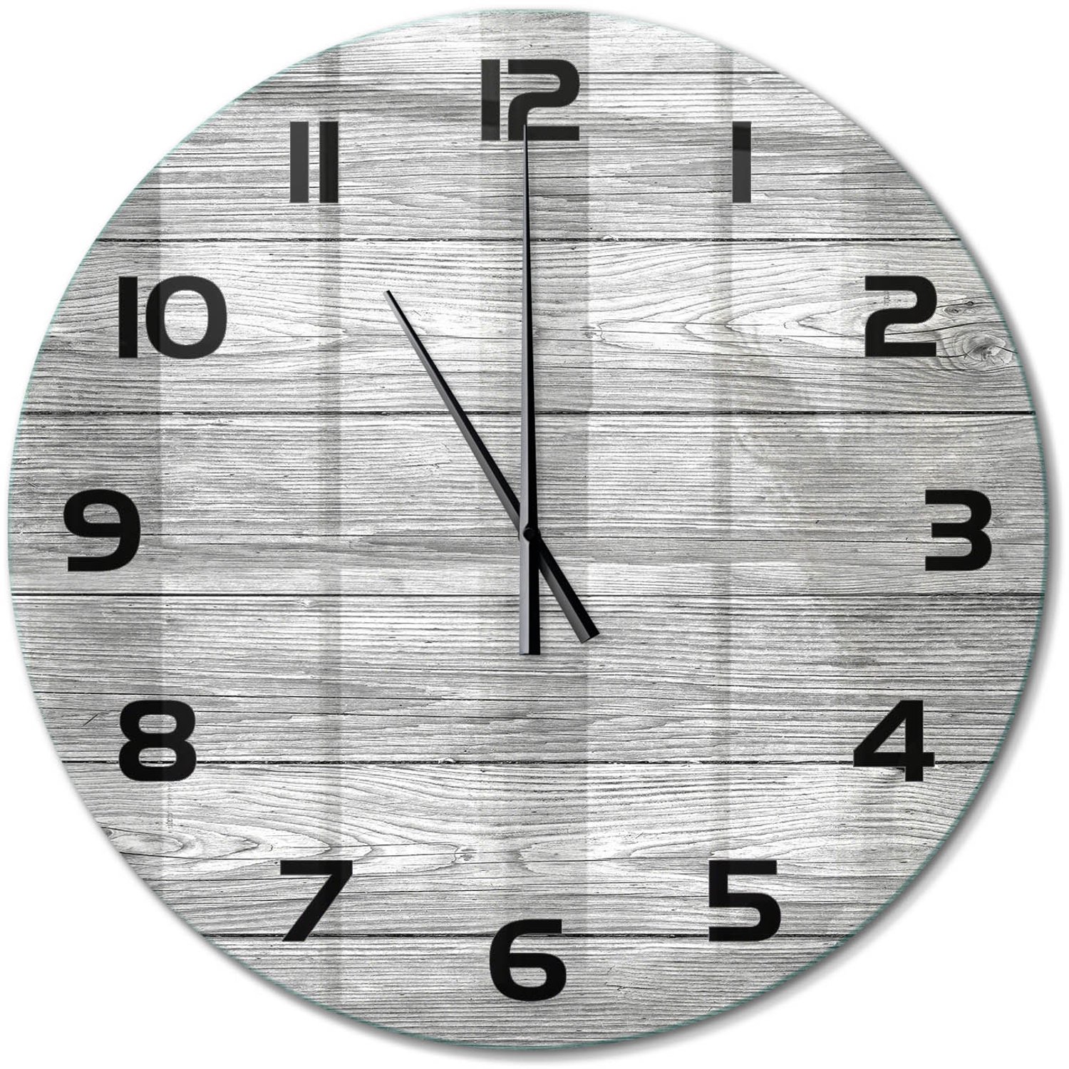 TULUP Wandklok - Houten achtergrond Moderne Wandklok Glas - fi60 cm - Grijs Wandklok Glas Decoratie - Zwarte handen - Ronde Klok - Glazen Wandklok Design - Klok Glas Met Opdruk
