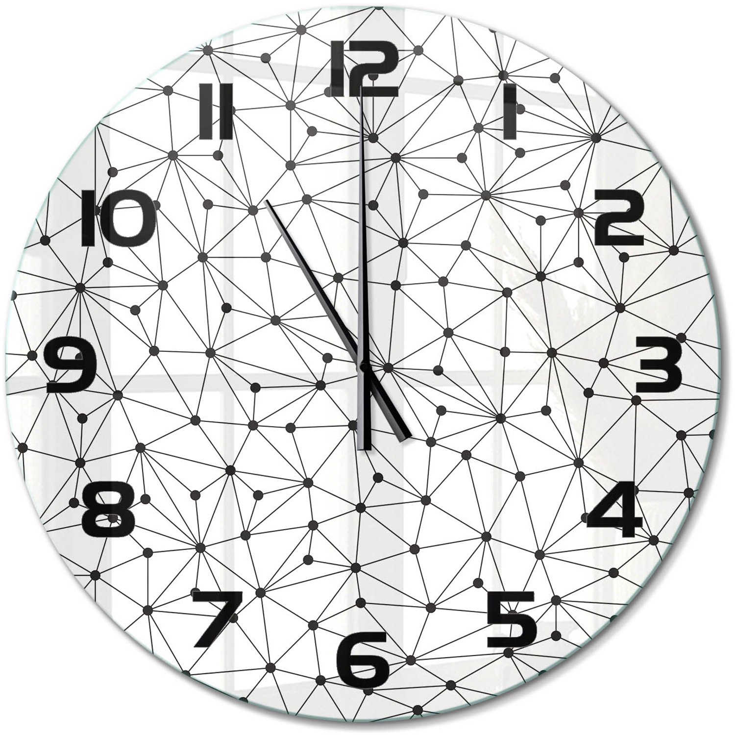 TULUP Wandklok - Lijnen en cirkels Wandklok Glas Decoratie - fi60 cm - Zwart-wit Gekleurde Glazen Klok - Zwarte handen - Ronde Klok - Klok Glas Met Opdruk - Moderne Wandklok Glas