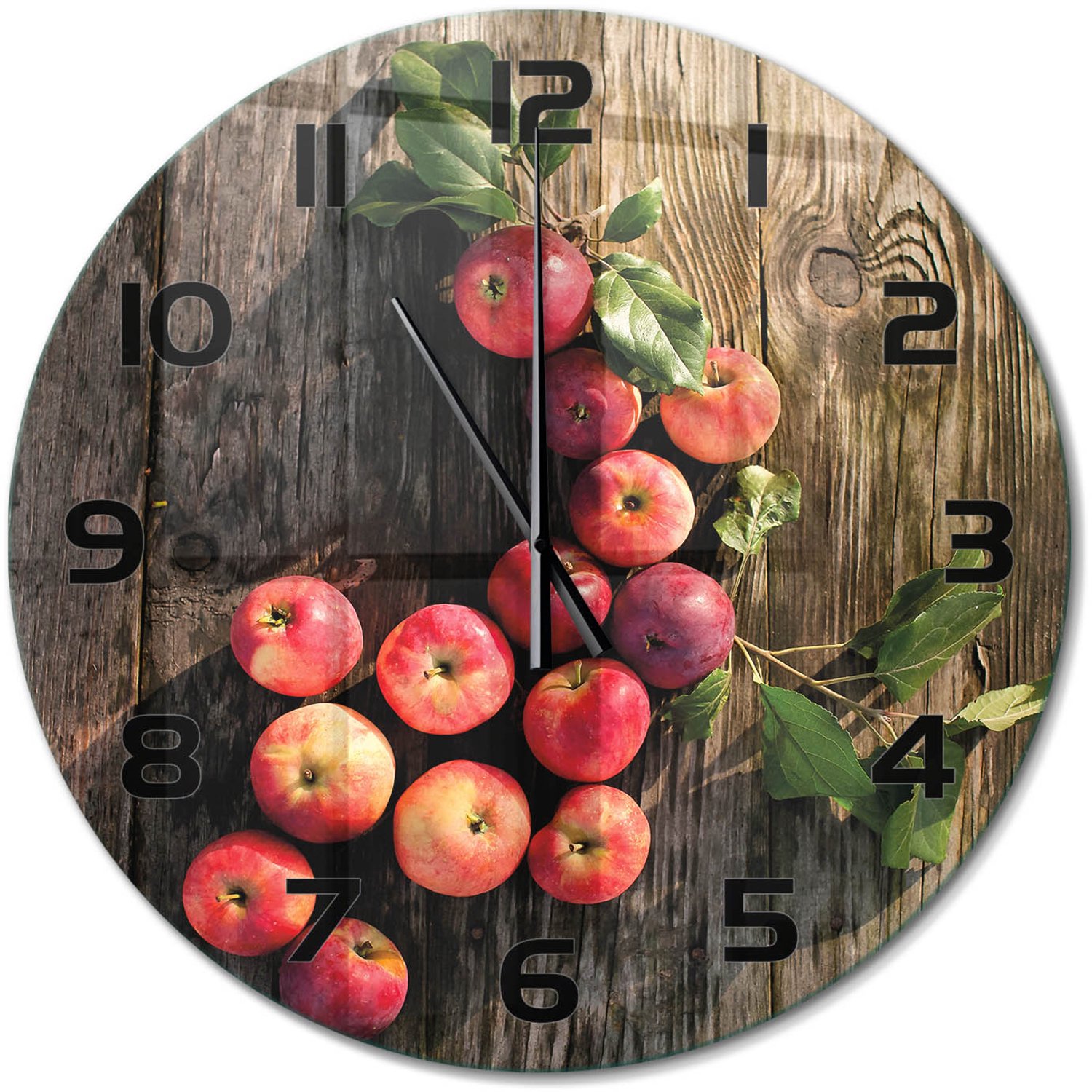 TULUP Wandklok - Appels op tafel Klok Glas Met Opdruk - fi60 cm - Rood Moderne Wandklok Glas - Zwarte handen - Ronde Klok - Decoratieve Glazen Klok - Glazen Wandklok Design