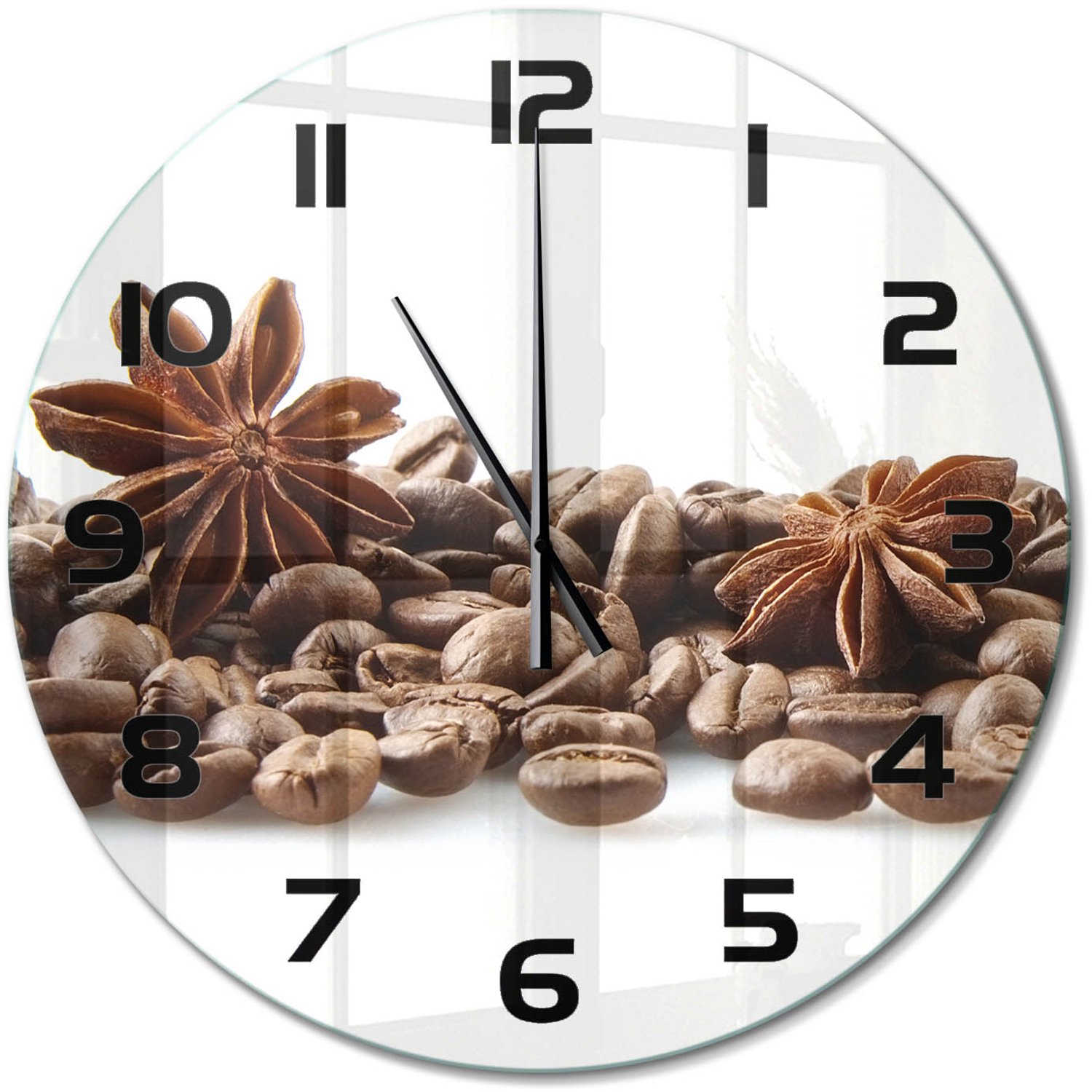 TULUP Wandklok - Kaneelkorrels Wandklok Glas Met Motief - fi60 cm - Bruin Decoratieve Glazen Klok - Zwarte handen - Ronde Klok - Gekleurde Glazen Klok - Glazen Klok Met Print