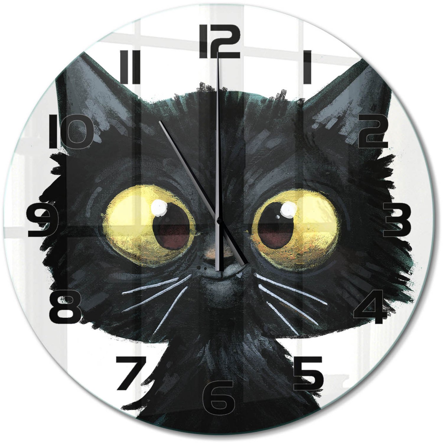 TULUP Wandklok - Kattenillustratie Wandklok Glas Met Motief - fi60 cm - zwart Decoratieve Glazen Klok - Zwarte handen - Ronde Klok - Gekleurde Glazen Klok - Glazen Klok Met Print